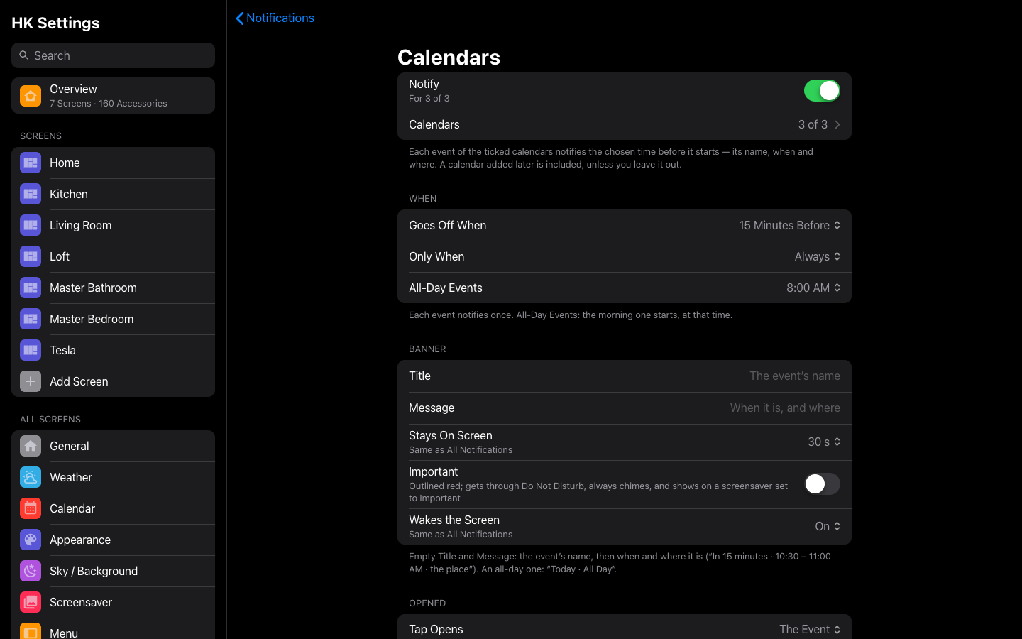 The Calendars notification category