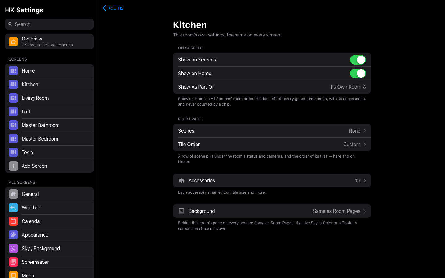 A room’s own settings