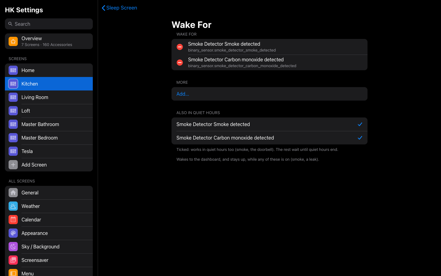 A list: Wake For, each with its Also in Quiet Hours tick