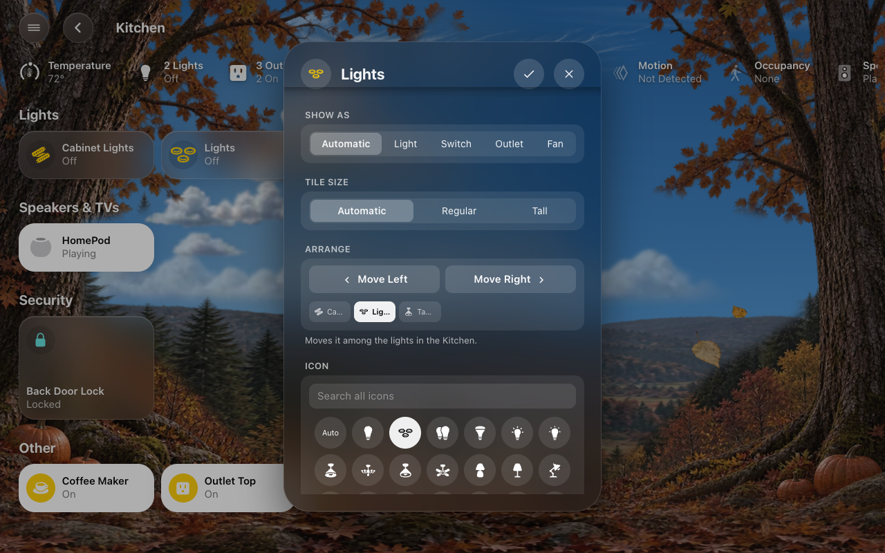 Arrange in a tile’s settings