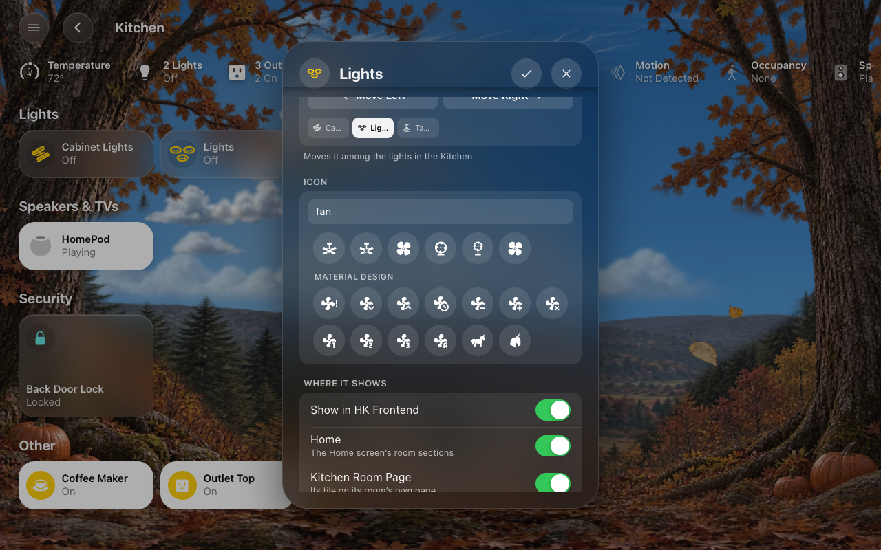 Search all icons in a tile’s settings