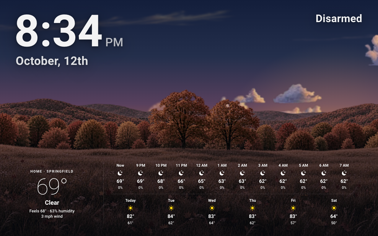 The forecast screensaver at dusk