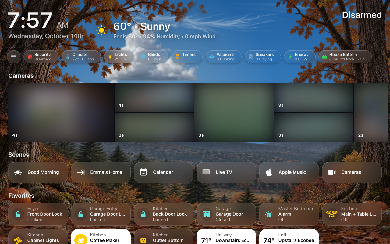 The Home page of a generated screen on a wall tablet