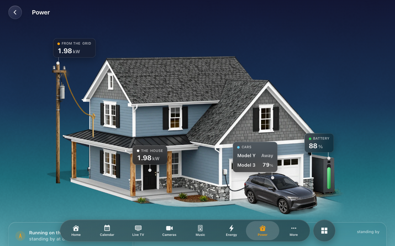 The Power page: the grid, the house and the battery right now