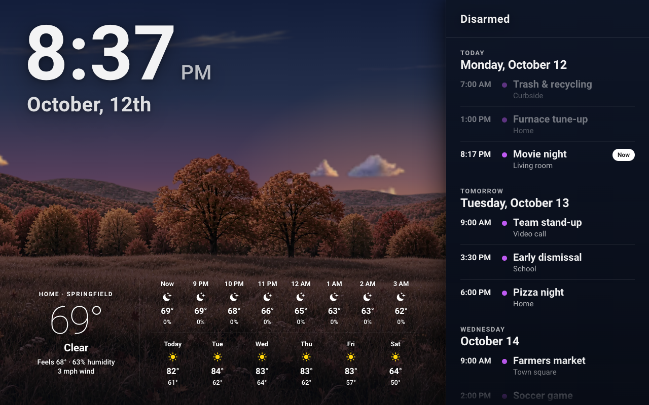 The photo screensaver with the calendar pane