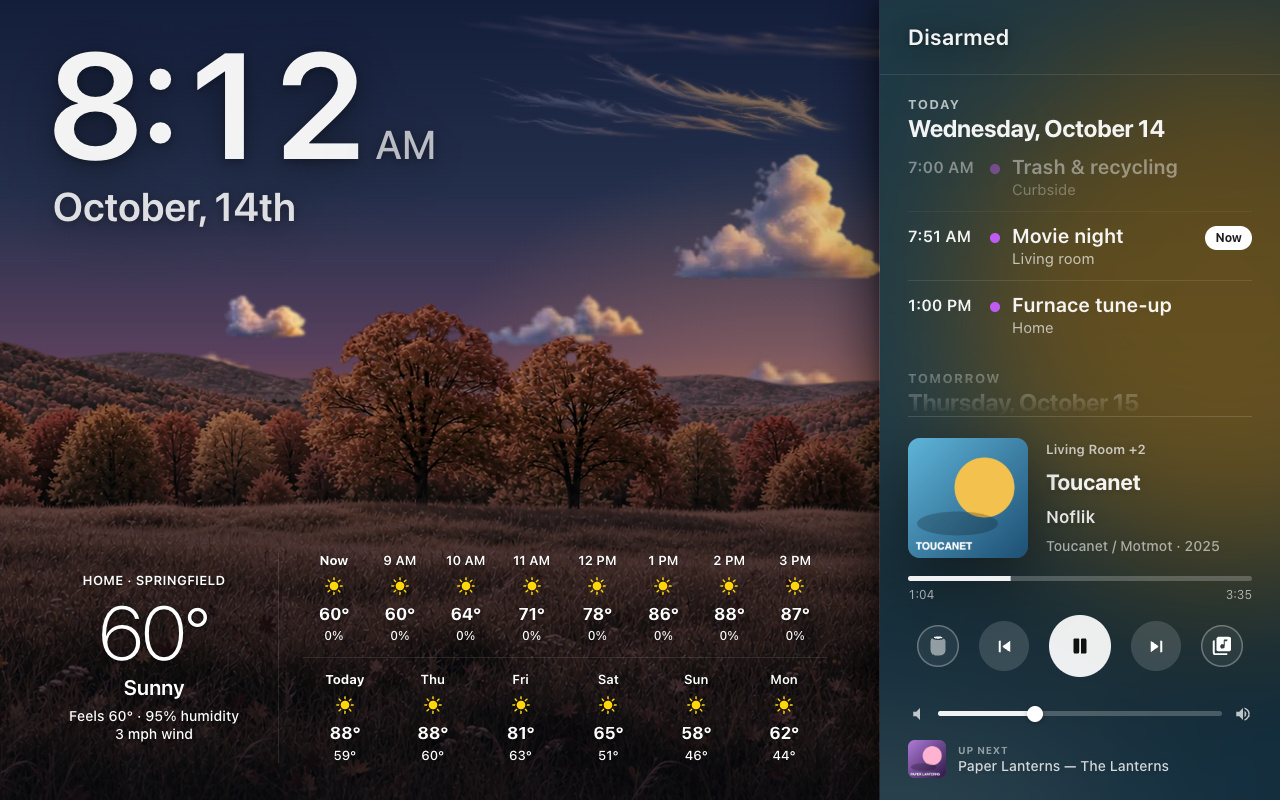 The side pane with the calendar and the music