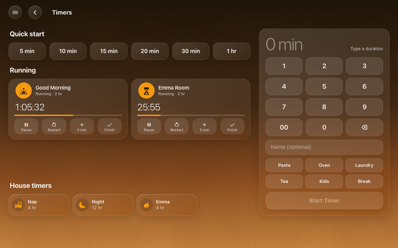 The Timers page