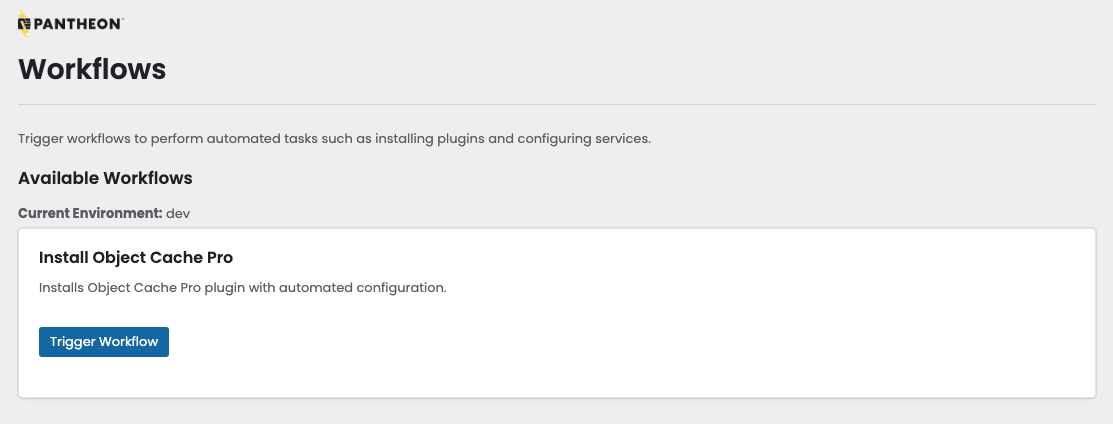 Workflows page showing available workflows and trigger buttons
