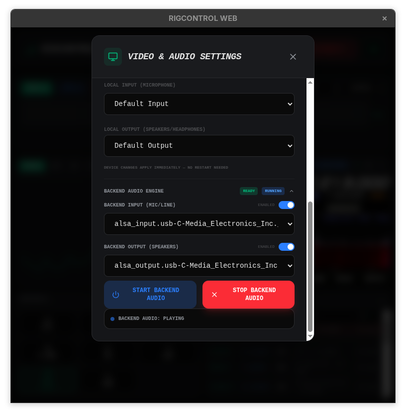 RigControl Web — Audio Settings