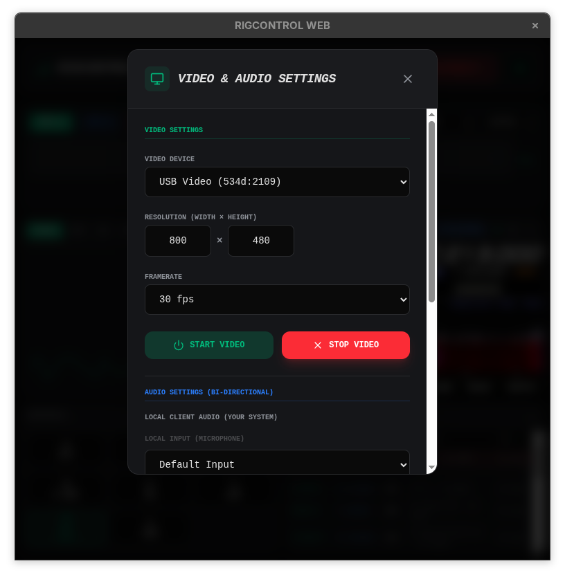 RigControl Web — Video Settings