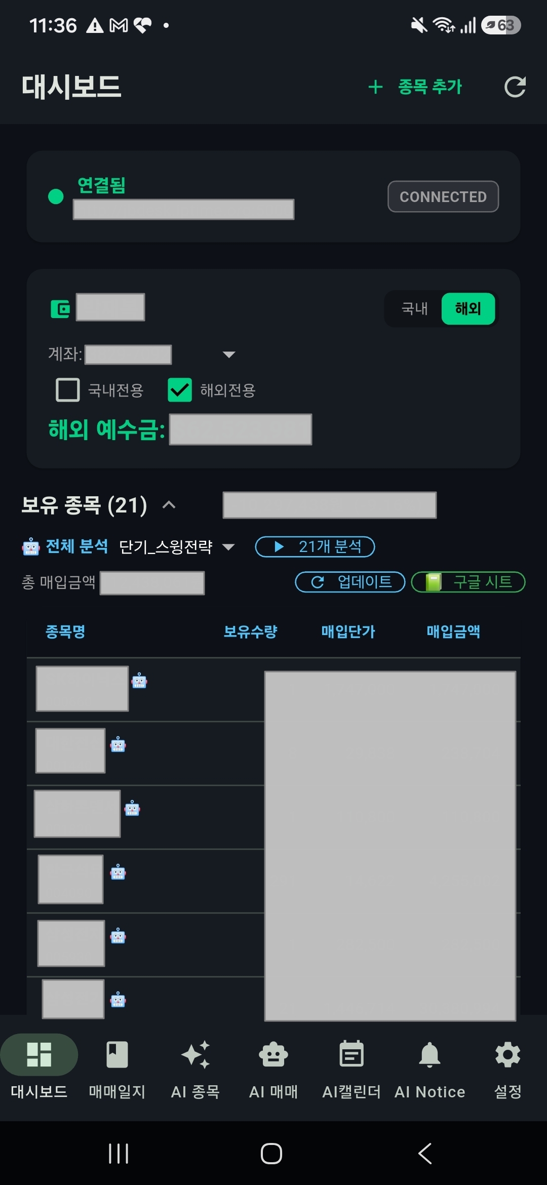 모바일 앱 대시보드