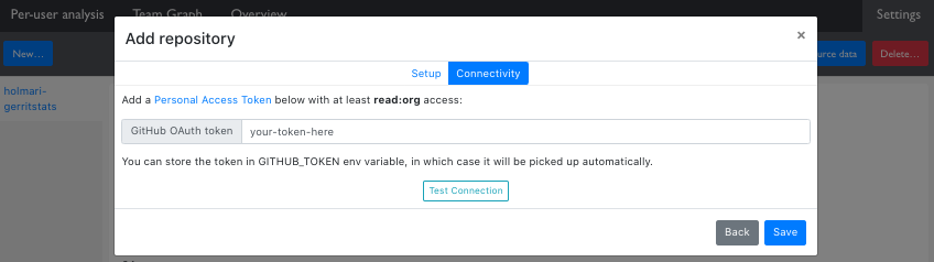 Set up a repository by adding the GitHub OAuth token