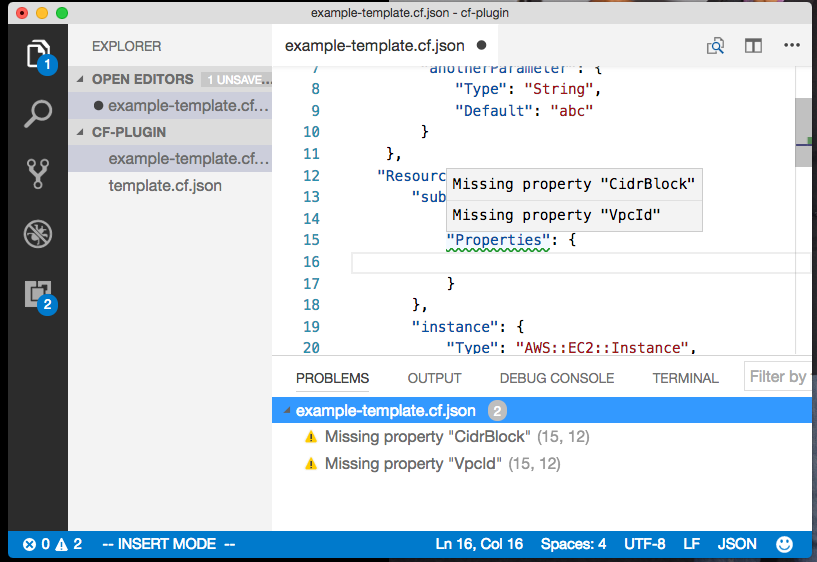 validate properties for a given Type of Resources element