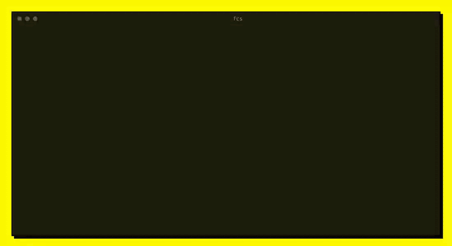 fcs in a terminal: a phrase search, symbol definitions, references, a regex and a files-only listing