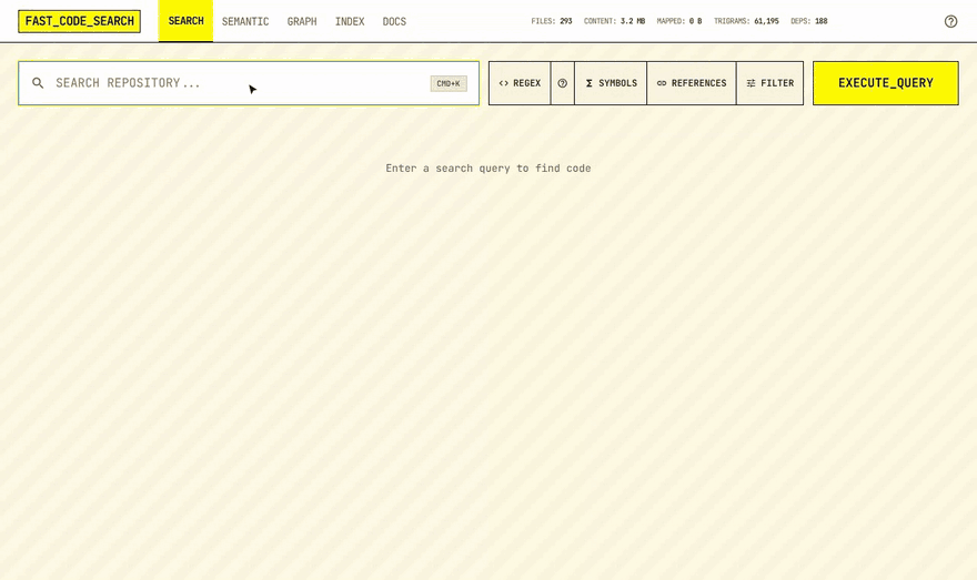SearchEngine as a text search, then with SYMBOLS, then with REFERENCES