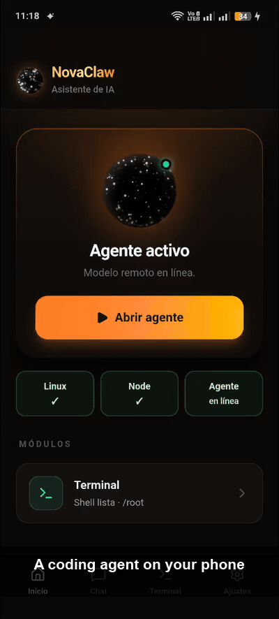 NovaClaw: a coding agent running entirely on an Android phone