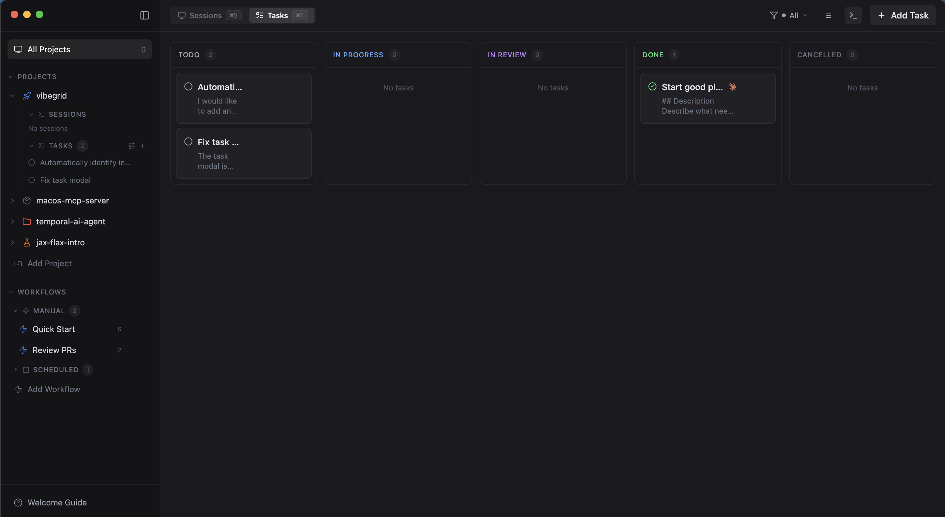 Task queue and kanban board