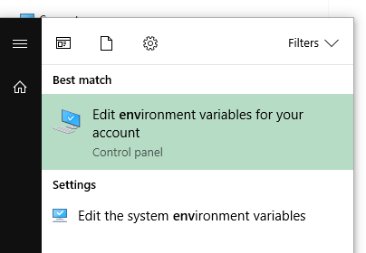 Control panel option for environment variables