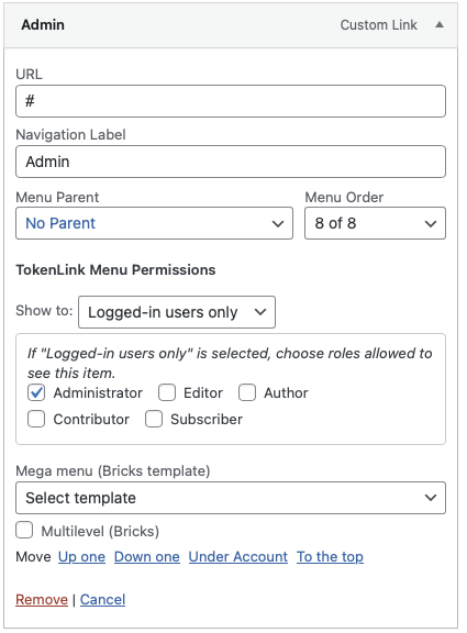 Admin parent menu visible only to administrators.