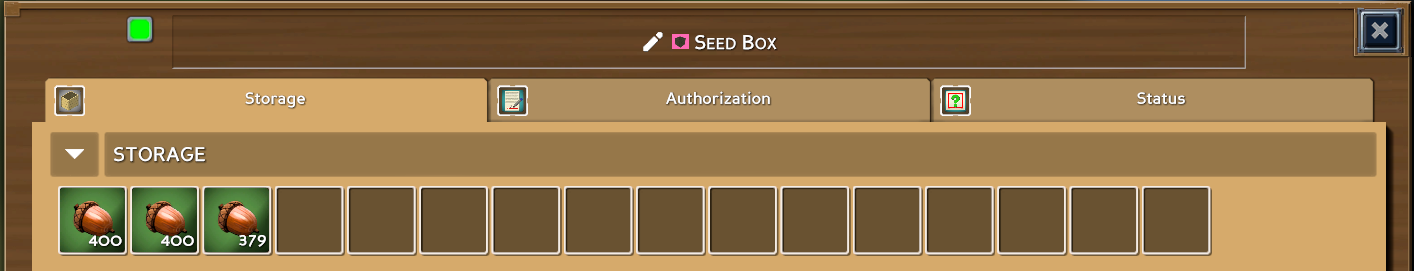 In game screenshot of the Wooden Seed Box inventory