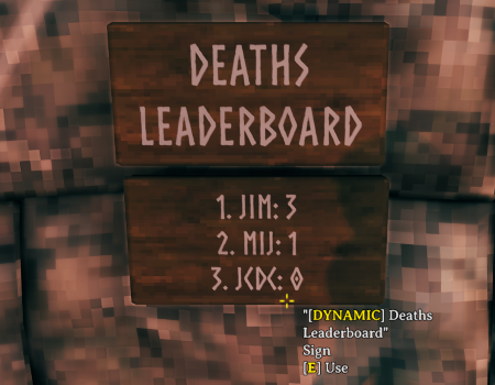 In game screenshot of the Death Leaderboard sign