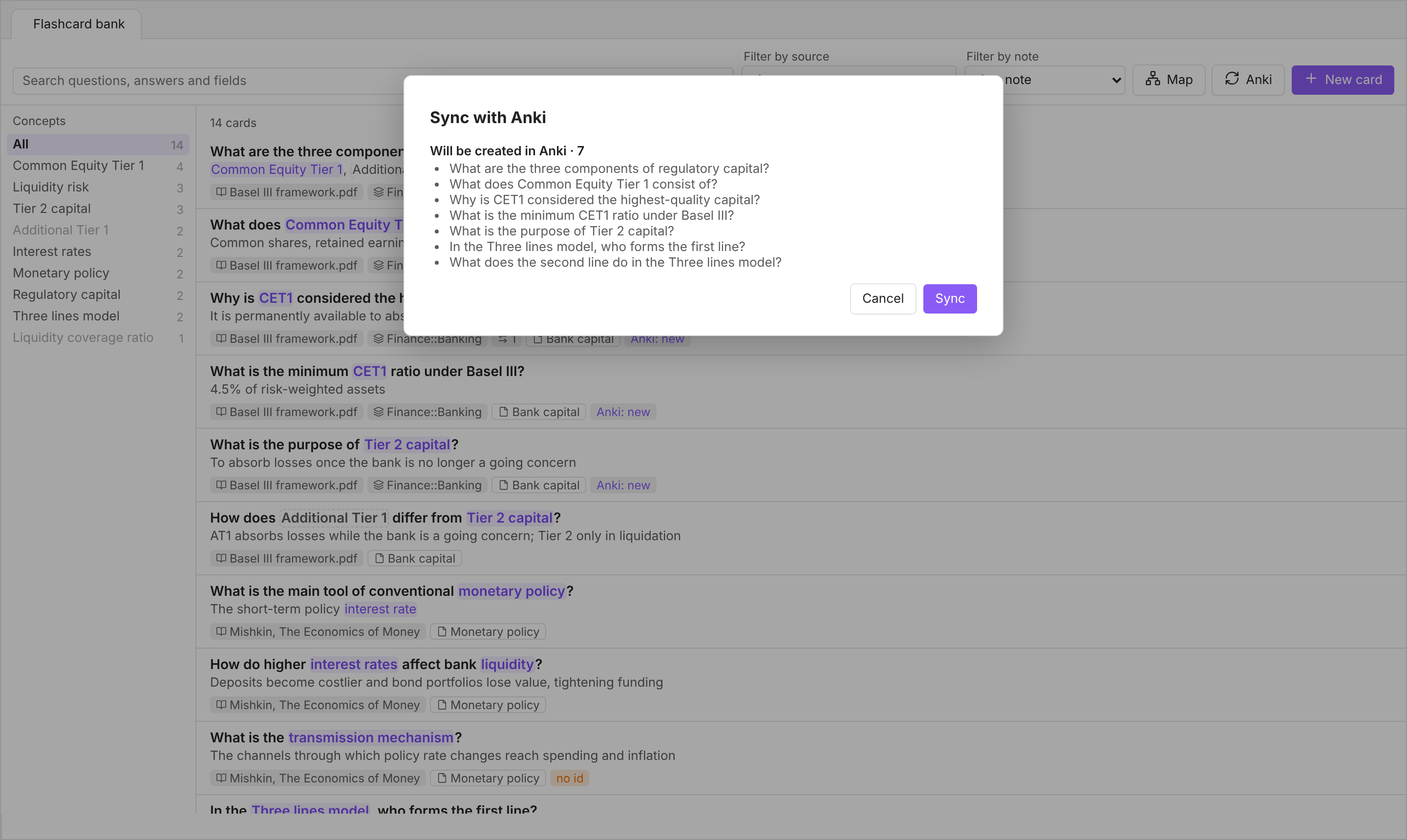 The sync summary shown before anything changes in Anki