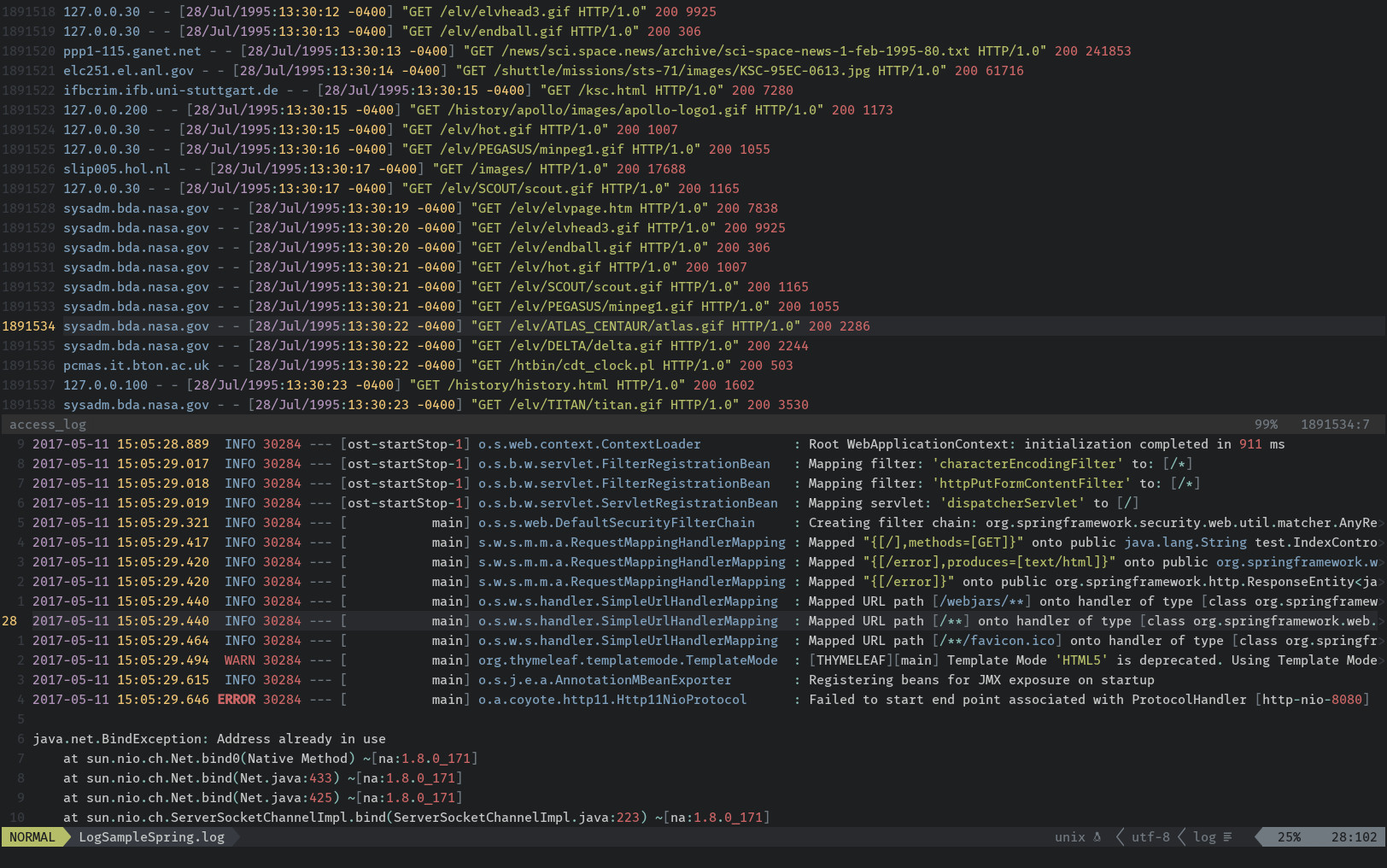 Log highlighting example