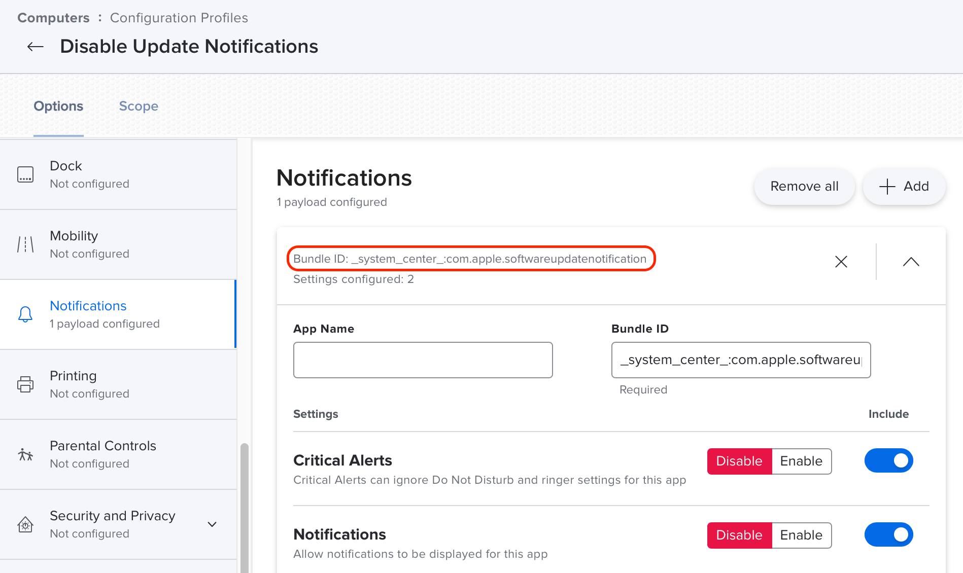 Example Configuration Profile to disable softwareupdate alerts and notifications