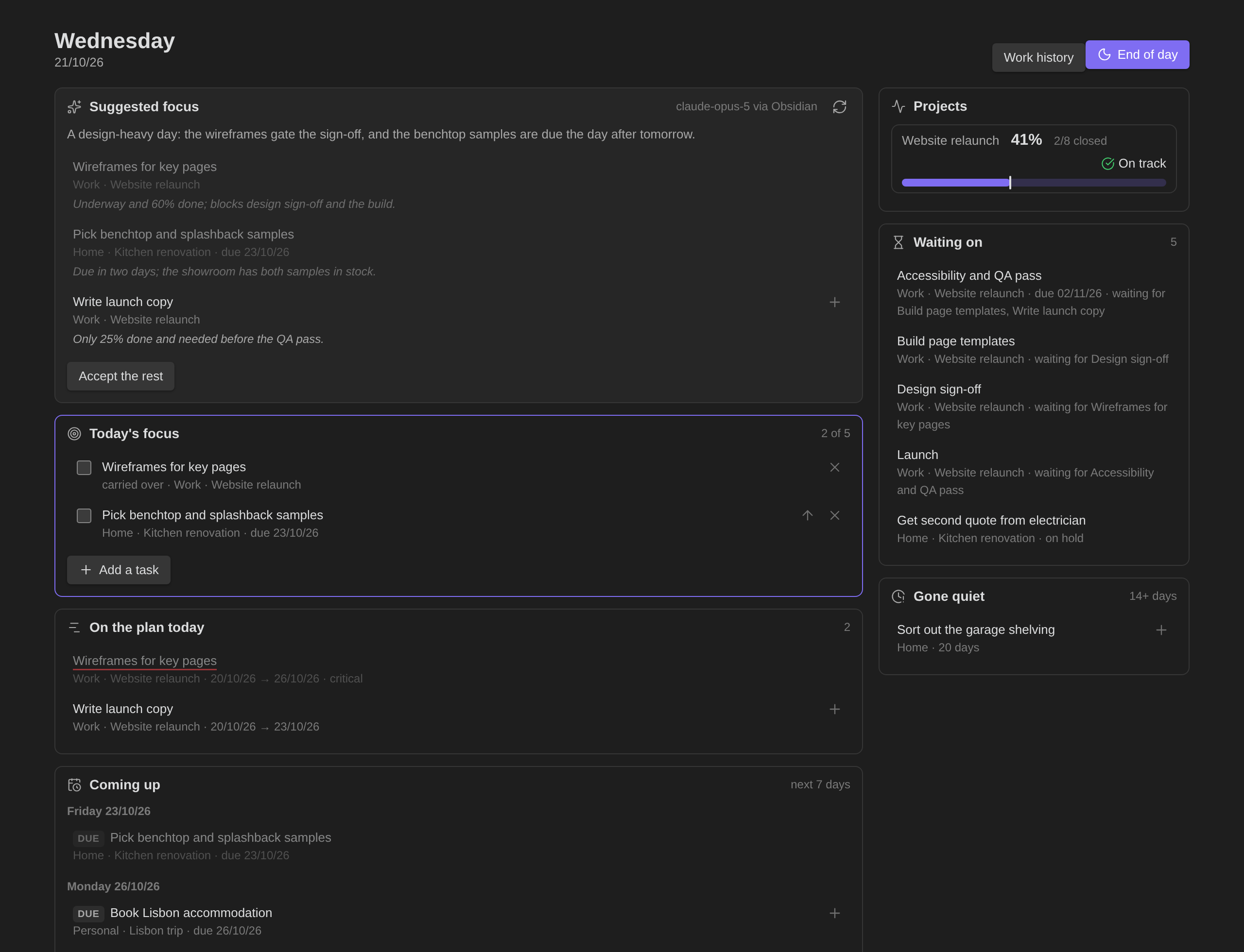 Focus Hub - Obsidian Plugin