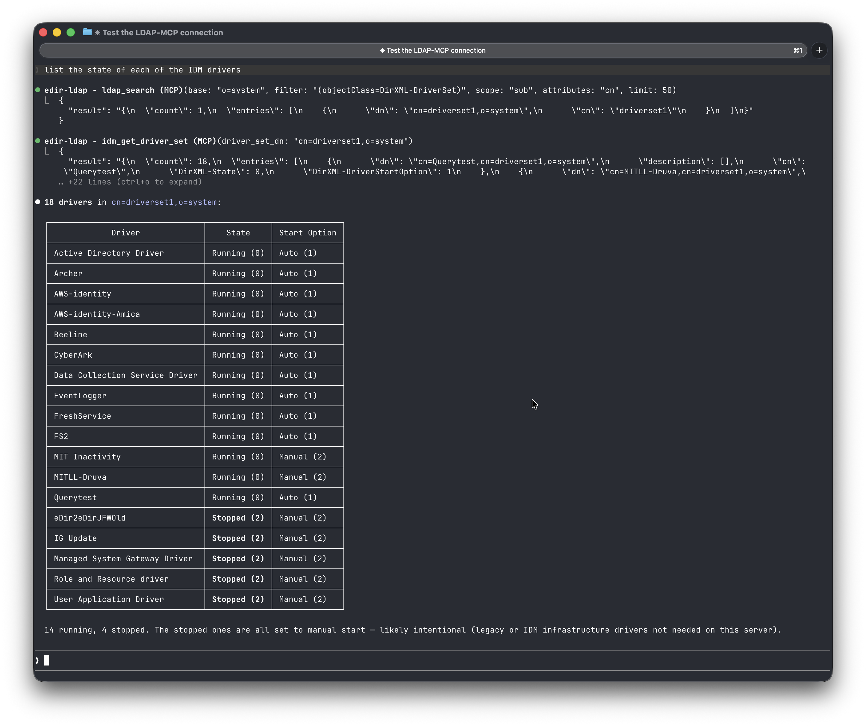 IDM driver state query example