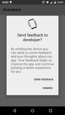 ShakeBack screenshot of alert dialog