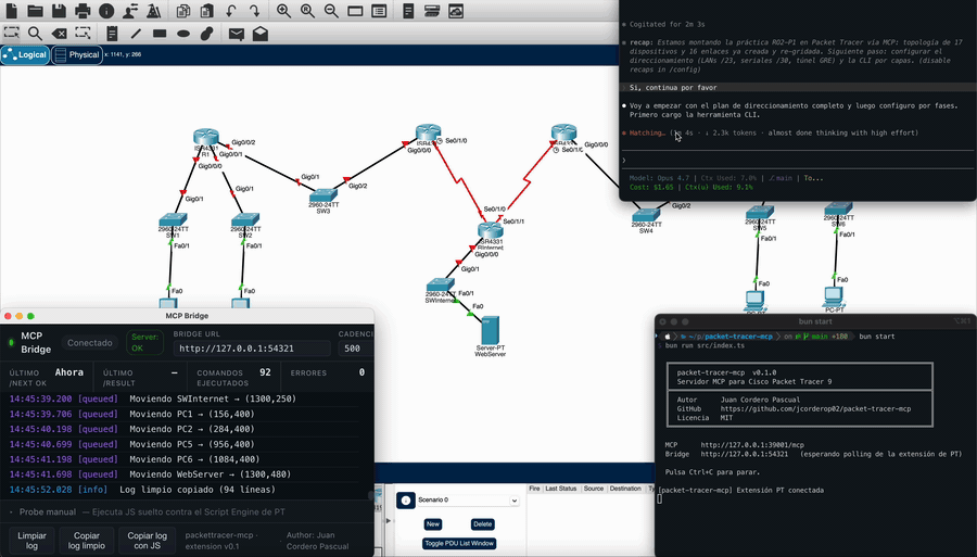 Demo: el MCP construye una topología en Packet Tracer 9