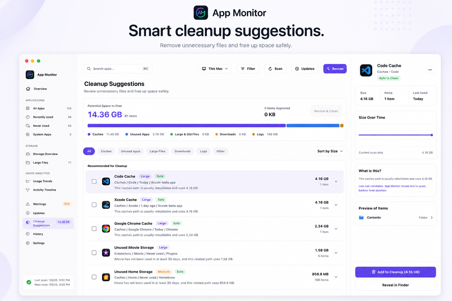 Cleanup suggestions dashboard