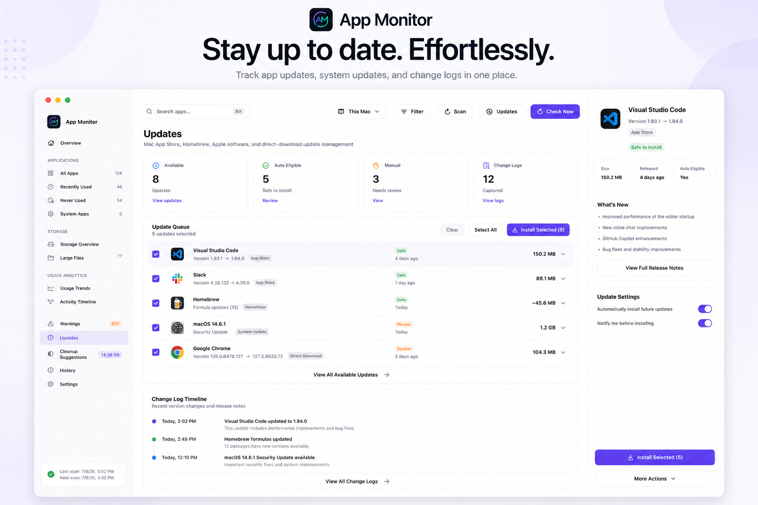 Updates dashboard