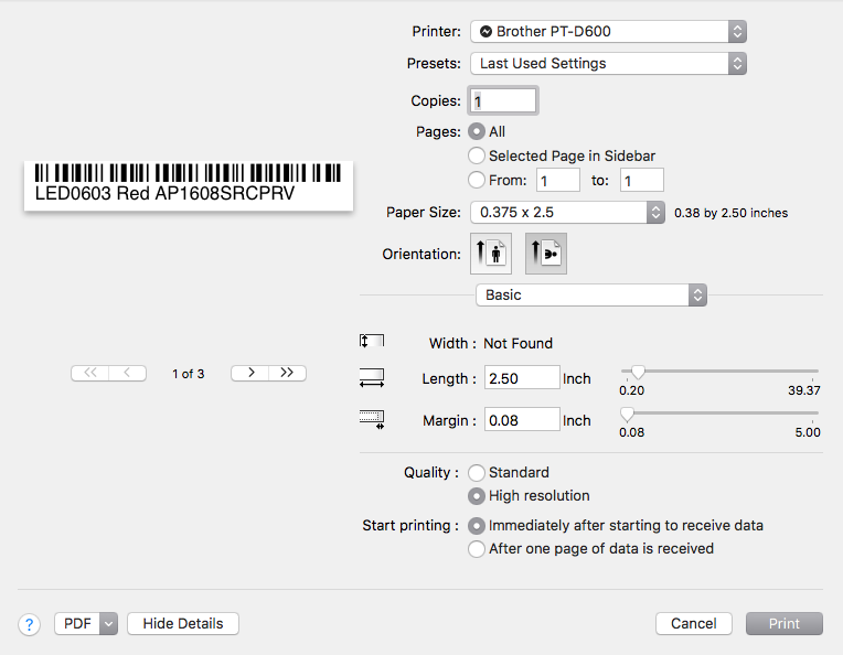 Mac OS Print Settings