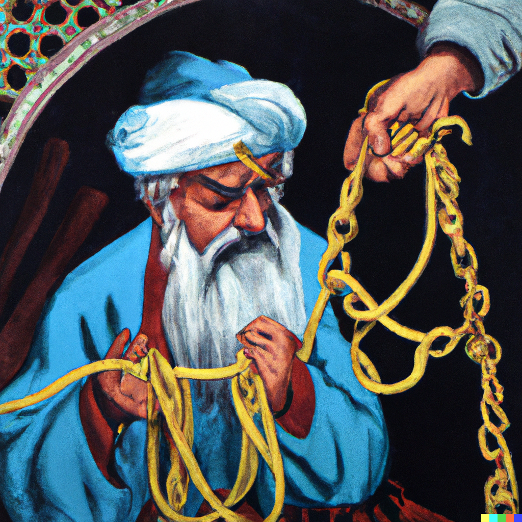 Nasreddin Hodja inspects a chain