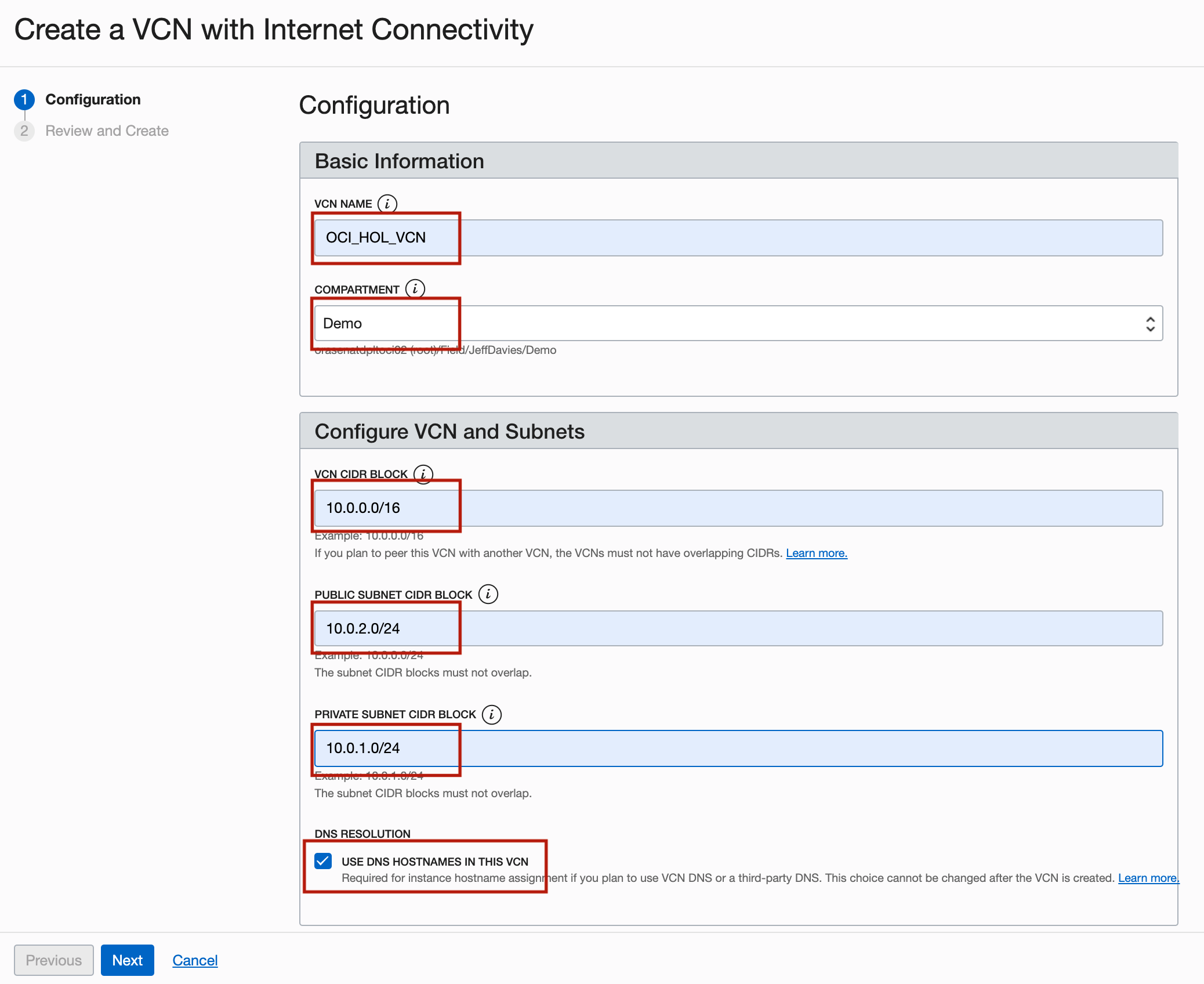 Create a VCN Configuration|Foobar