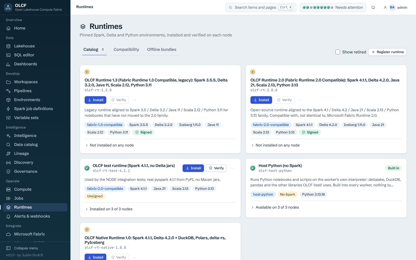 Runtimes installed side by side