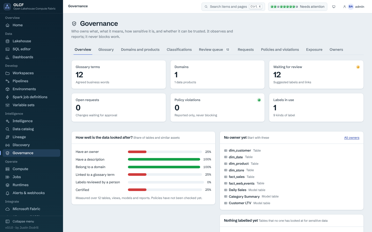 Governance: ownership, classification review and certification