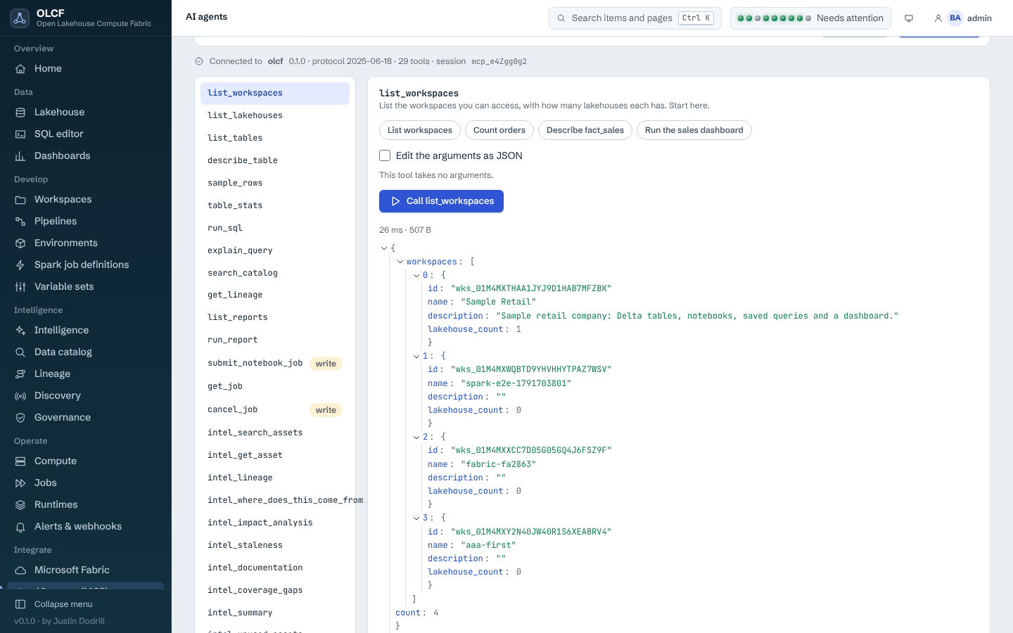MCP console: ready-to-paste configuration and a try-it box