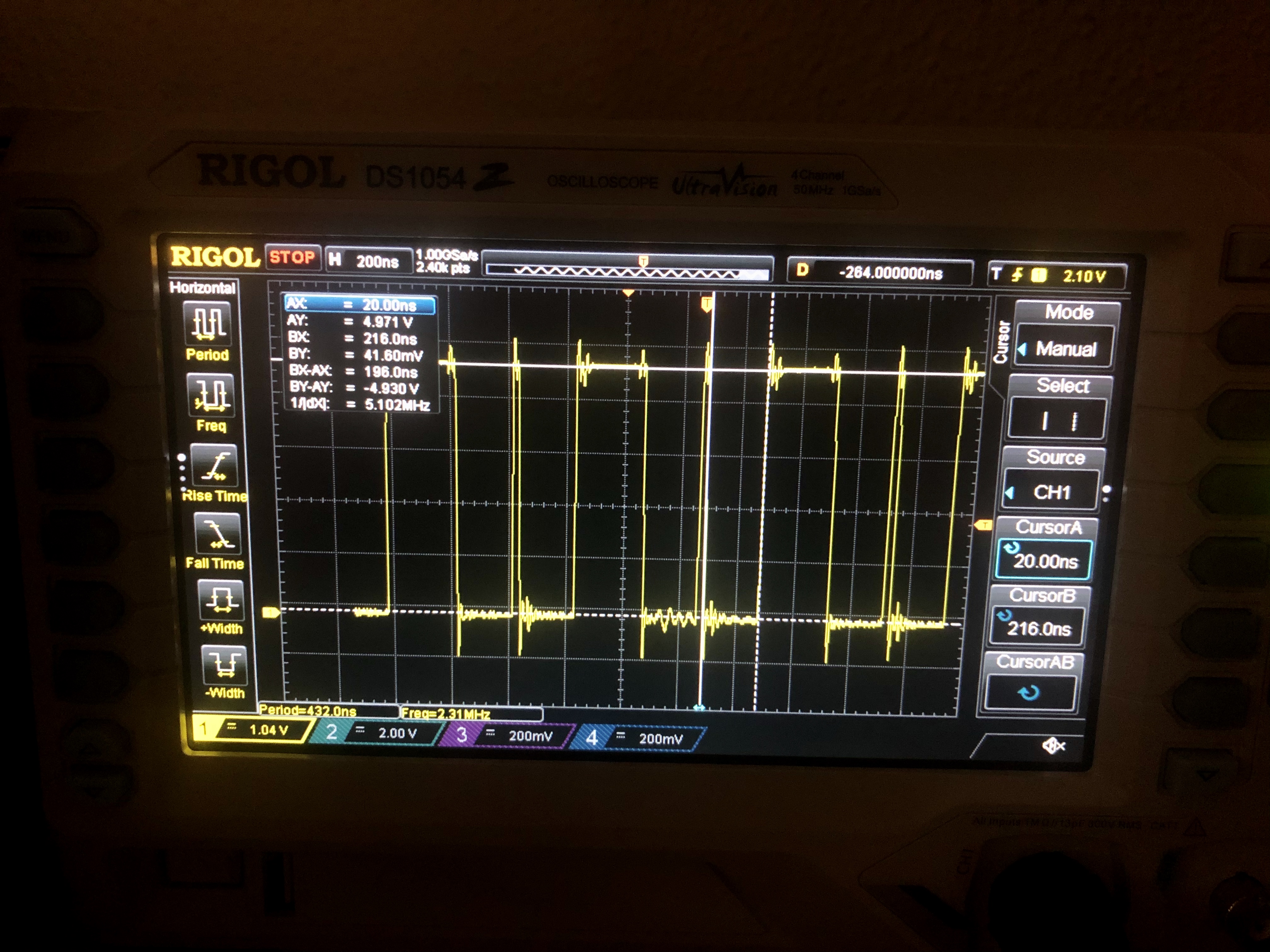 Oscope reading of MPYA instruction being read and executed