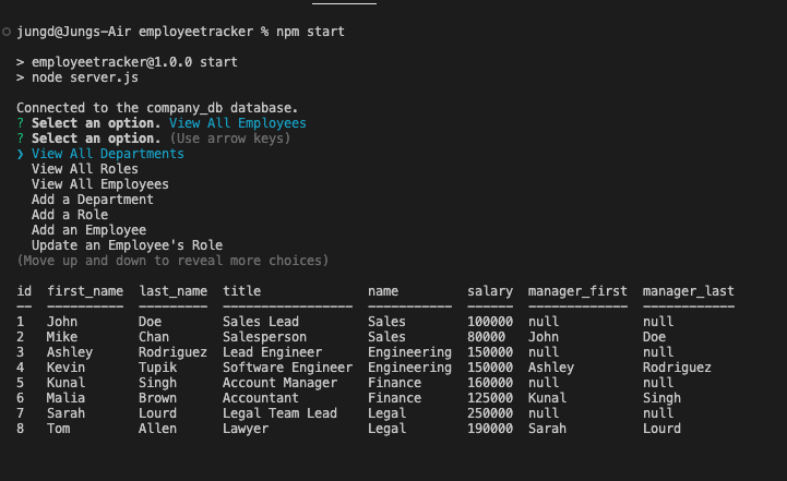 GitHub - jdettelback/employeetracker