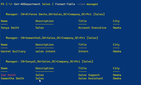 Get-ADDepartment Manager