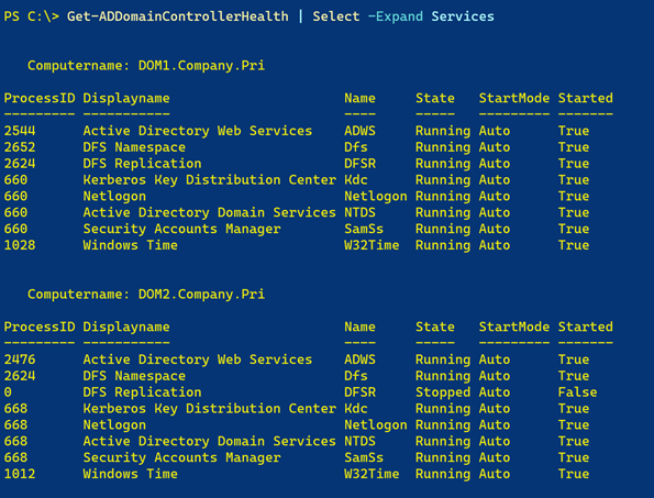 Get-ADDomainControllerHealth info