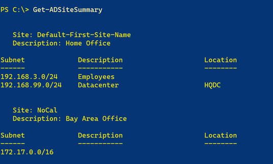 Get-ADSiteSummary