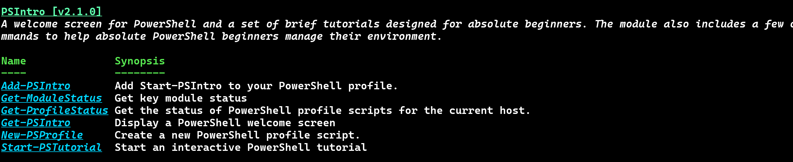 Module info with ANSI hyperlinks