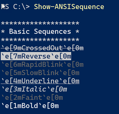 Show-AnsiSequence Basic