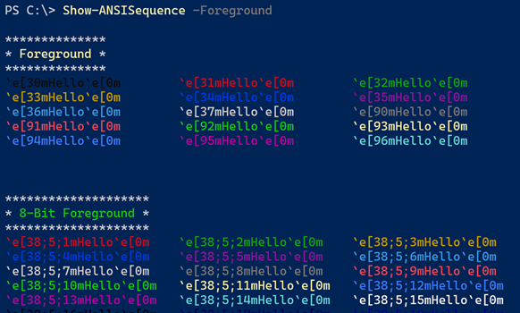 Show-AnsiSequence Foreground