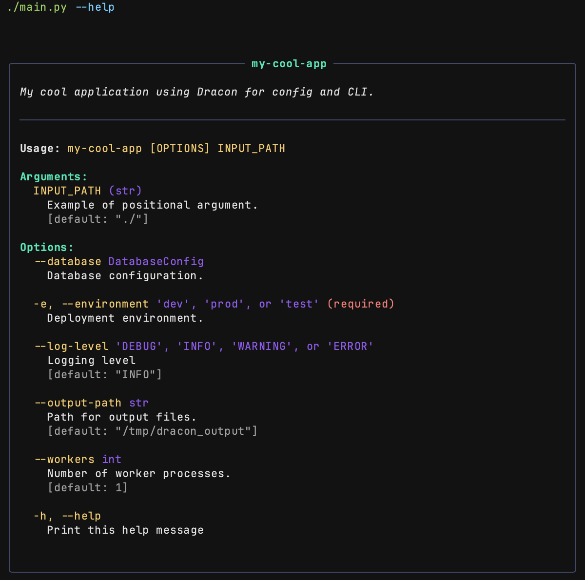 CLI help screenshot
