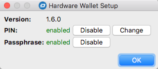 Hardware wallet setup window